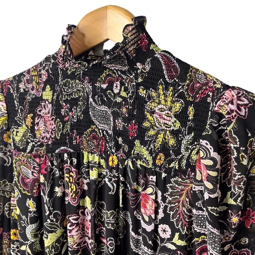 cinq a sept Paisley Long Sleeve Dress Black Size 6 High Low Hem Mock Neck - Picture 4 of 10